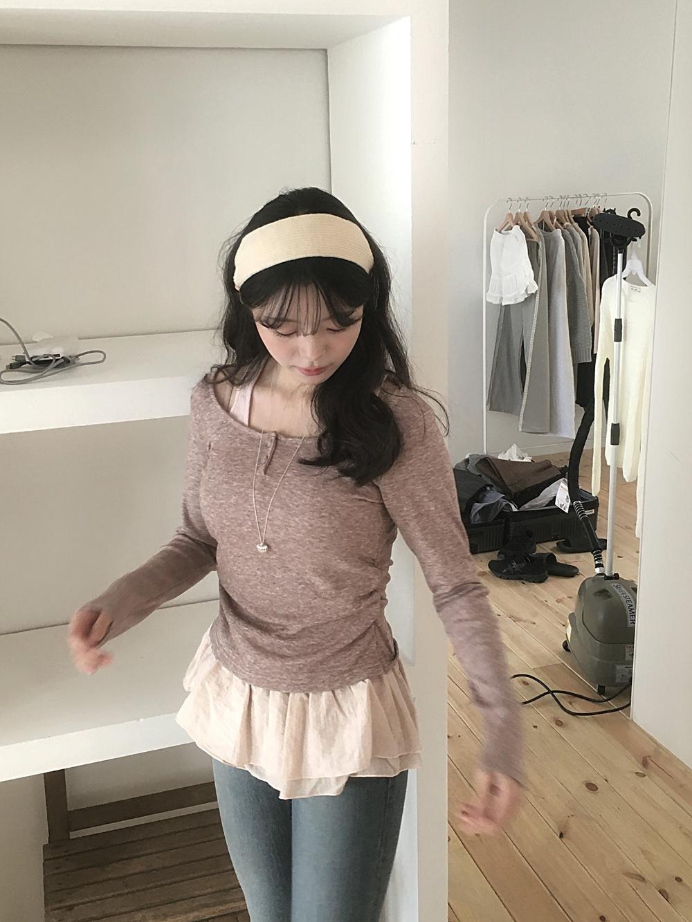 뮤트크레메 [봄신상🫧] 걸리쉬 레이어드 tee