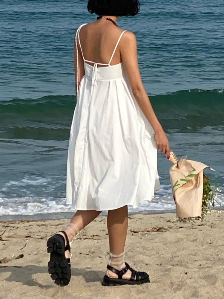 SALE 흰 검당일/모스 스트랩 원피스 2colors