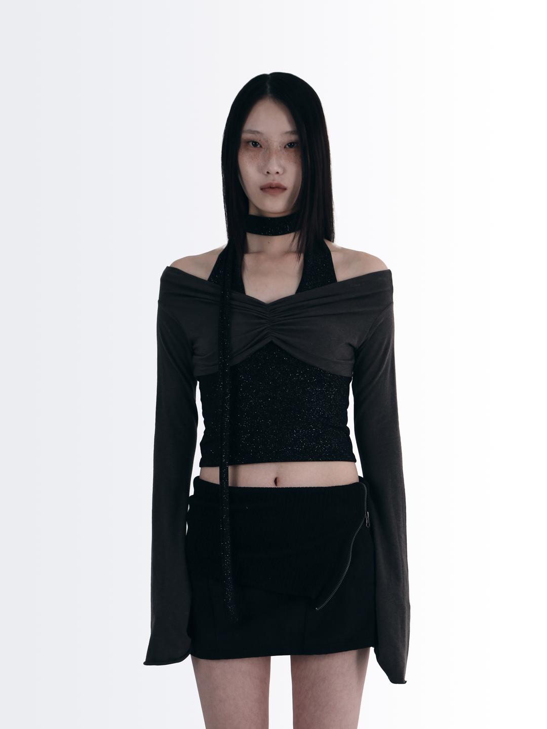 SHIRRING BOLERO CARDIGAN [CHARCOAL]