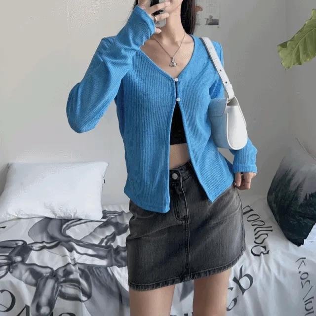 [당일발송!/여름템] 라이트업 시스루 볼레로 크롭 니트 가디건 비치룩