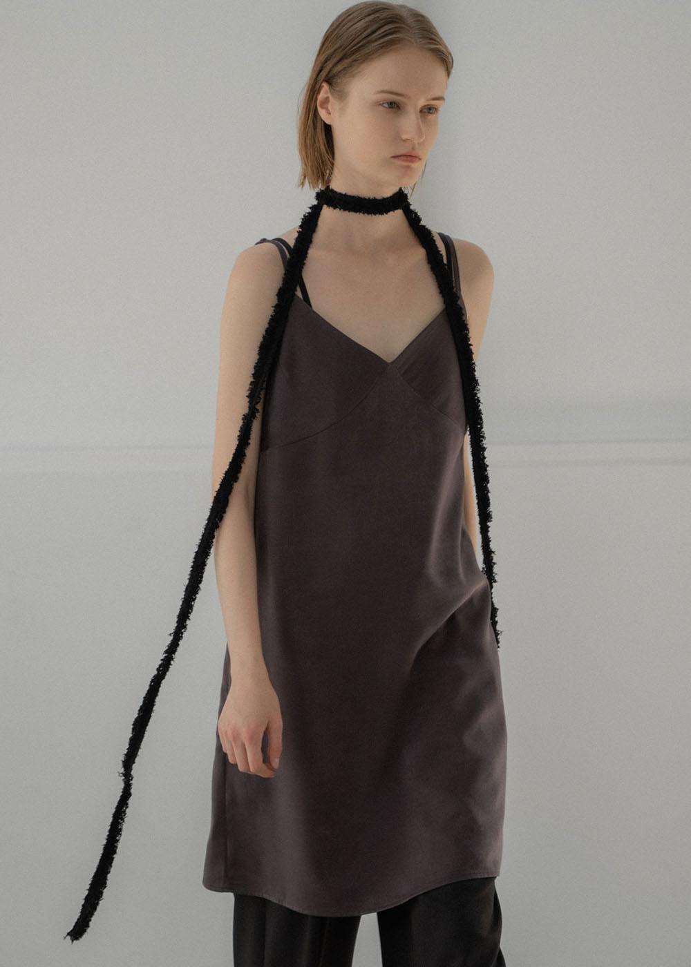 Satin Layered Slip Dress (Dark Brown)