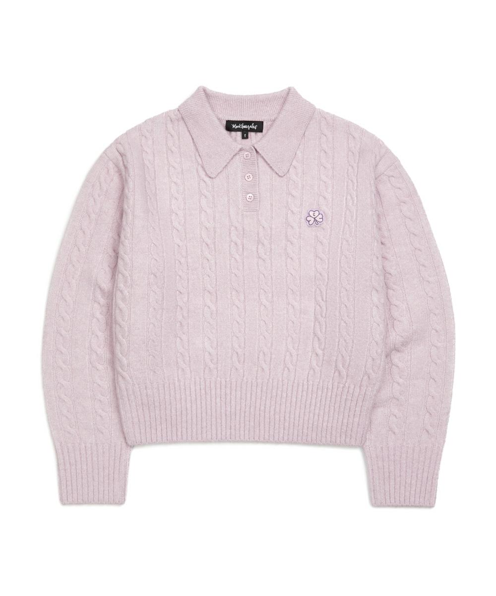 우먼즈 클러브 케이블 카라넥 니트 - BABY PINK