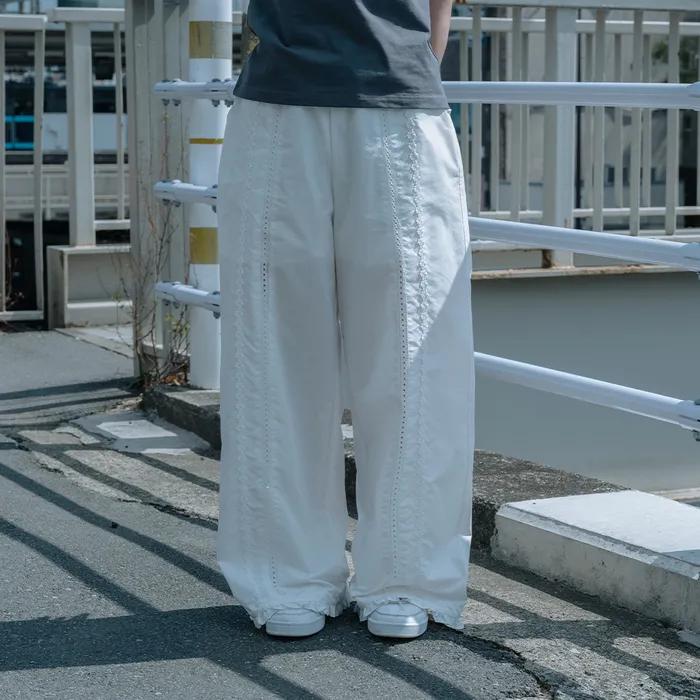 FRILL WIDE PANTS, WHITE