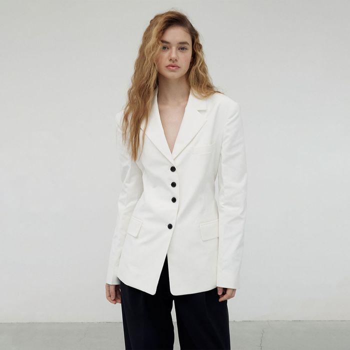 Single Belted Blazer, White