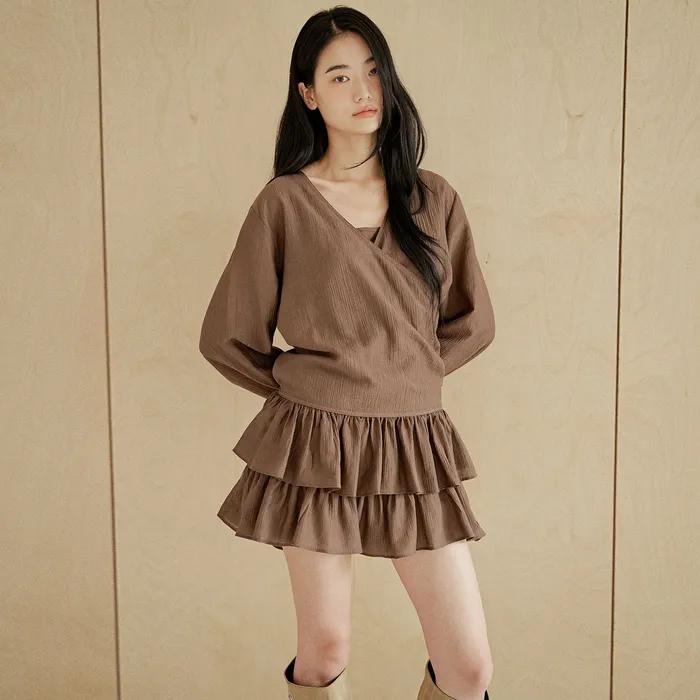 FRILL BLOUSE SET-UP [ BROWN ]