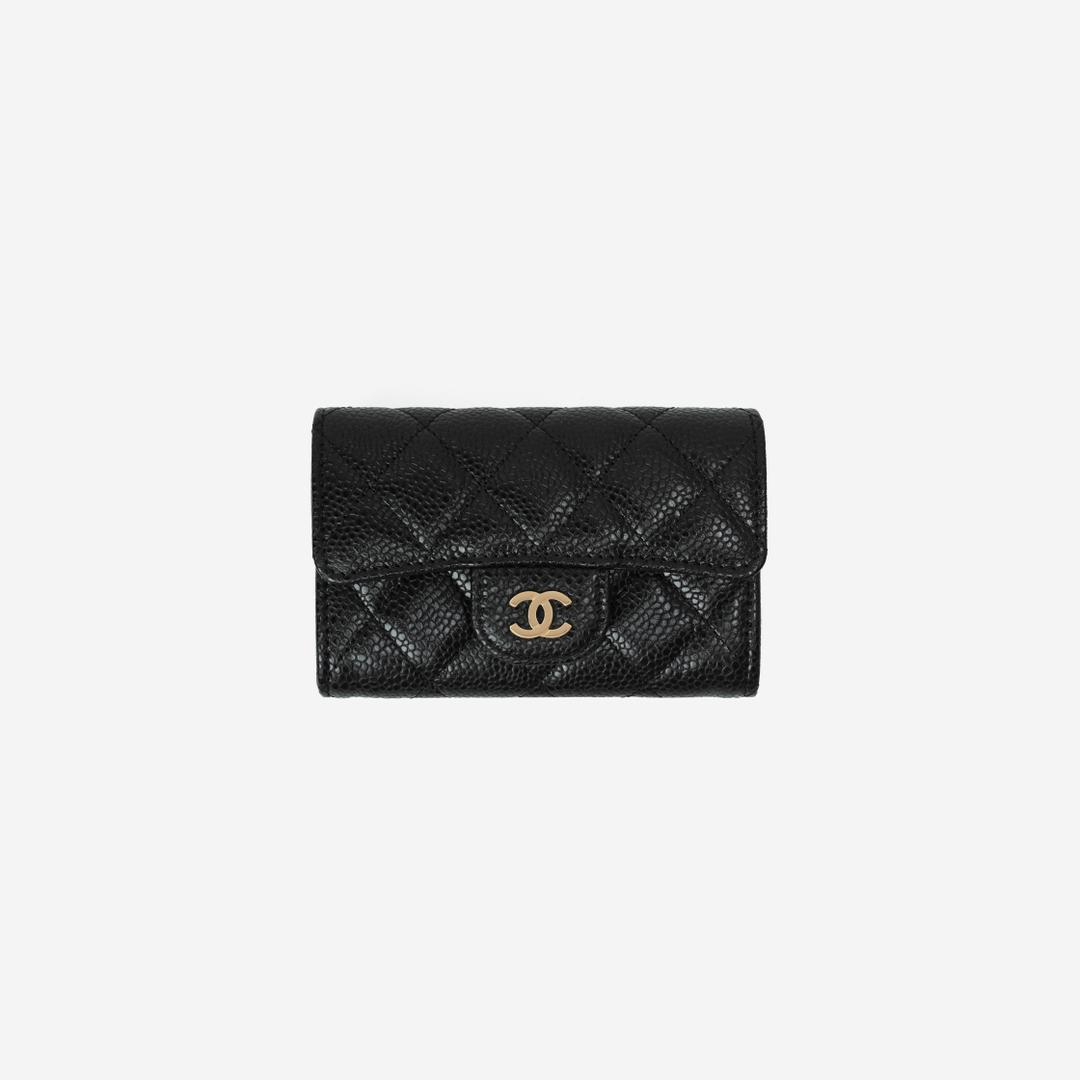 Chanel Classic Card Holder Grained Calfskin & Gold Black