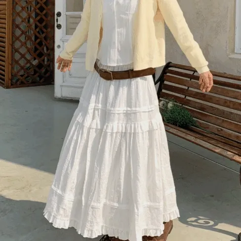 레이스 캉캉 롱 스커트 2color