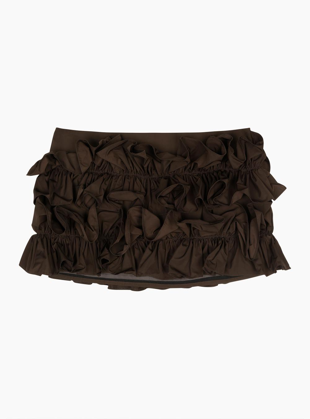 NYLON RUFFLE SKIRT (BROWN)
