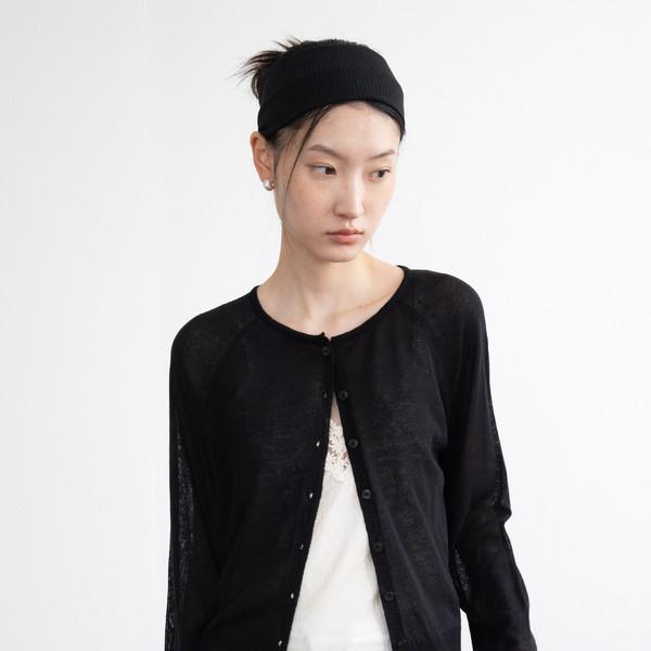 Linen Round Basic Cardigan (Black)