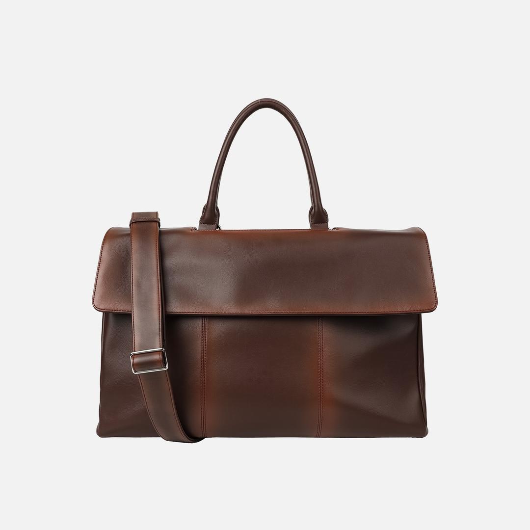 레더 빅 크로스 토트 백 - 브라운