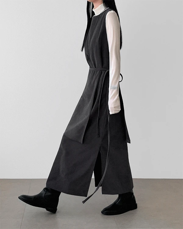 마하 스웨이드 롱 매듭 원피스