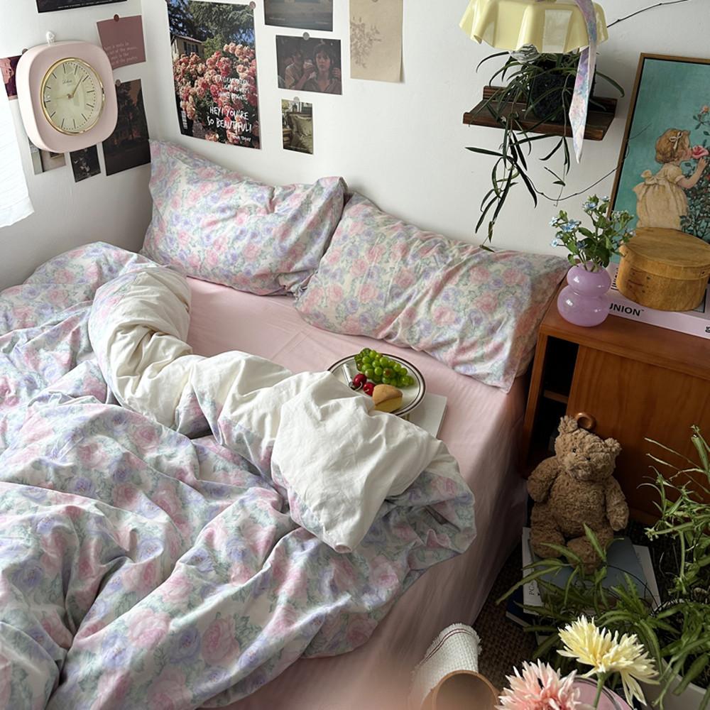 페르지아 이불 베개 침구커버세트 부드러운 사계절 핑크 플라워 싱글 슈퍼싱글 퀸 킹