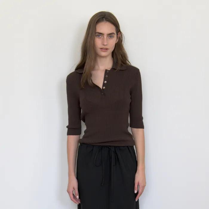 [5th]Collar Ribbed Knit_Brown