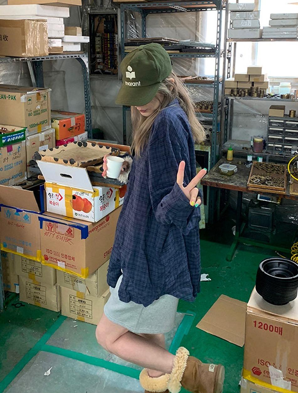 navy plaid oversized shirt
