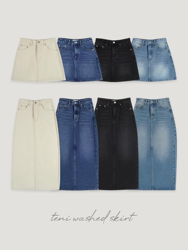 에드모어 [🌴2천장돌파/청치마/롱스커트/미니스커트][에드모어] msk526 테니 워싱 데님스커트