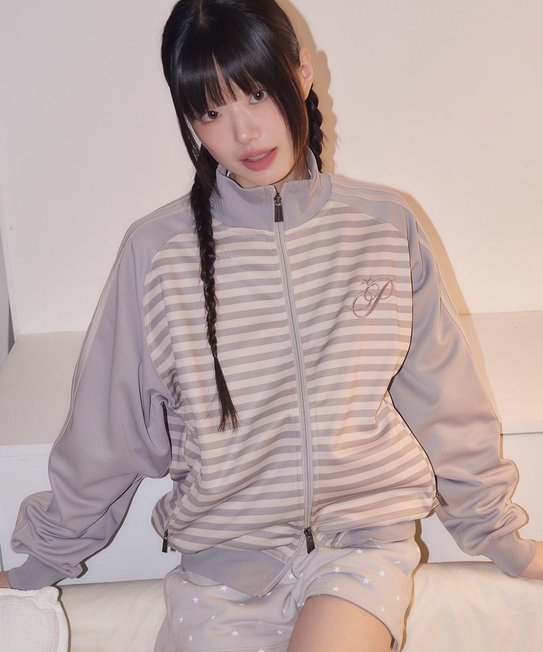 STRIPE RAGLAN JERSEY TRACK JACKET GRAYISH BEIGE