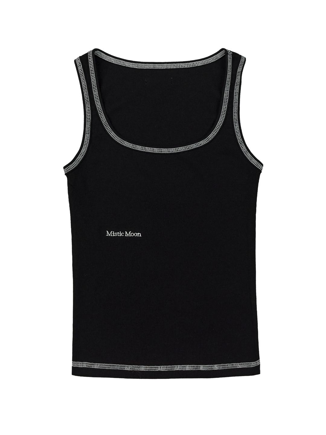 over stitch tank top(black)