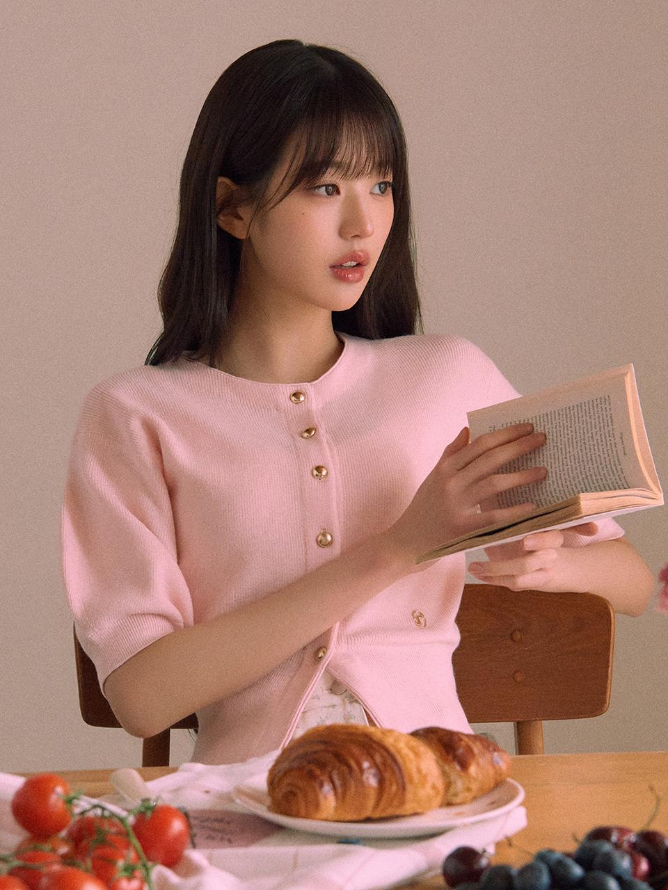 VOLUME SLEEVE HALF CARDIGAN PINK