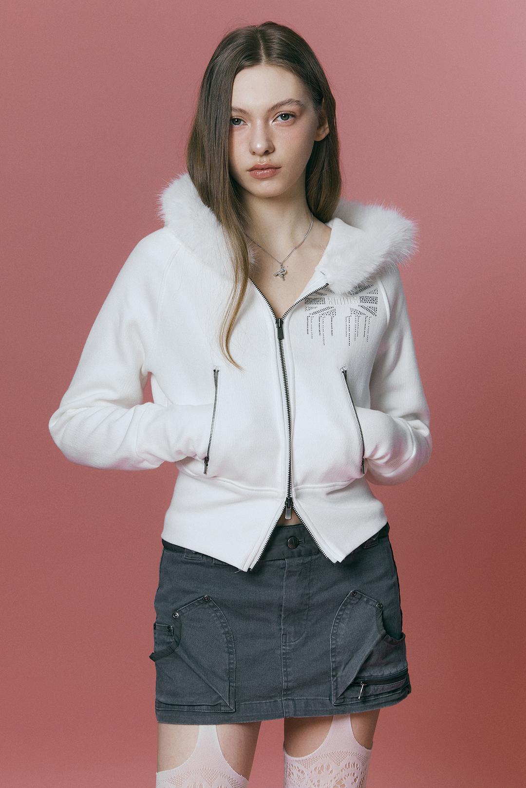 Becky Fur Hoodie Jacket (White)