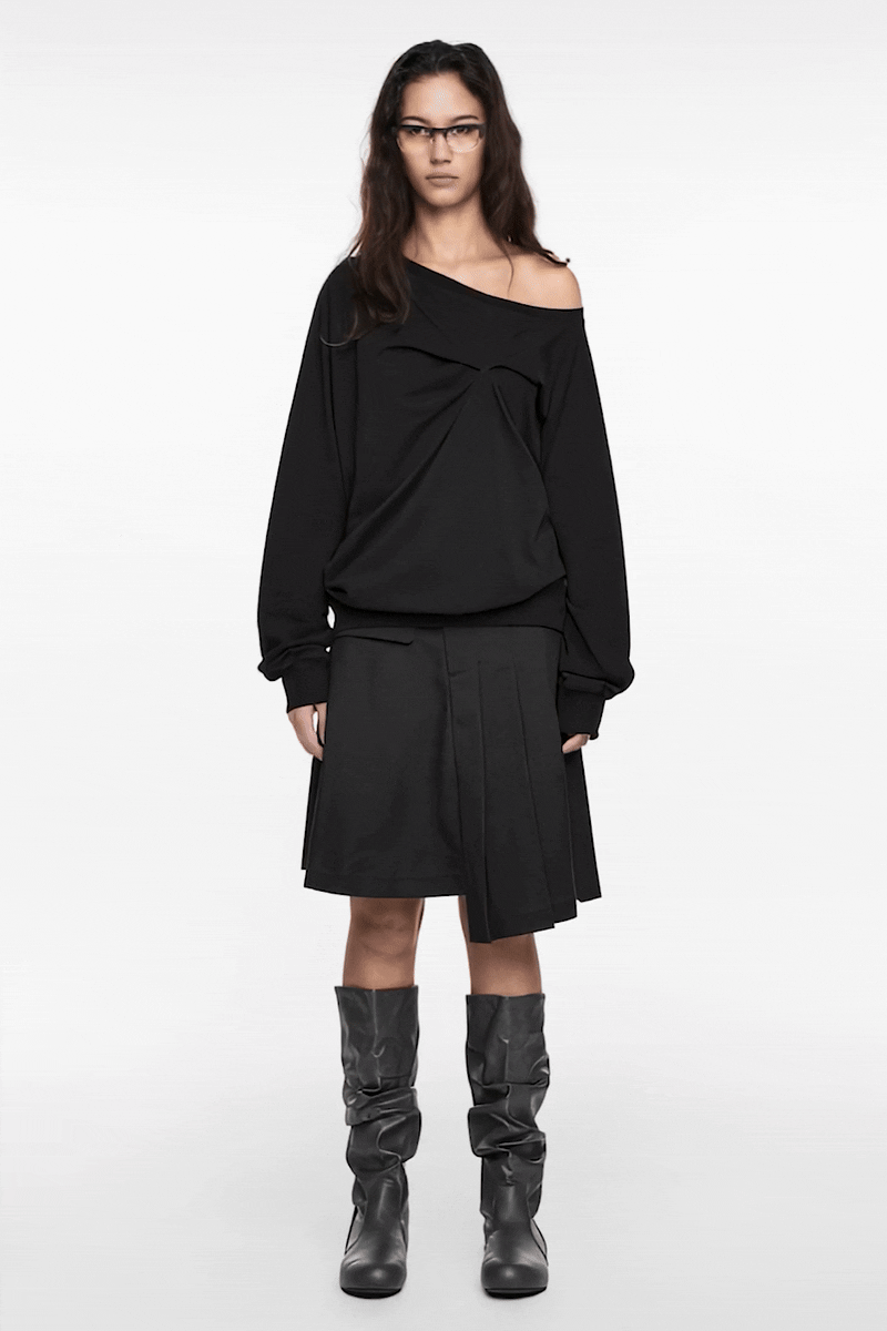 MAGNETIC PLEATED MIDI SKIRT CHARCOAL