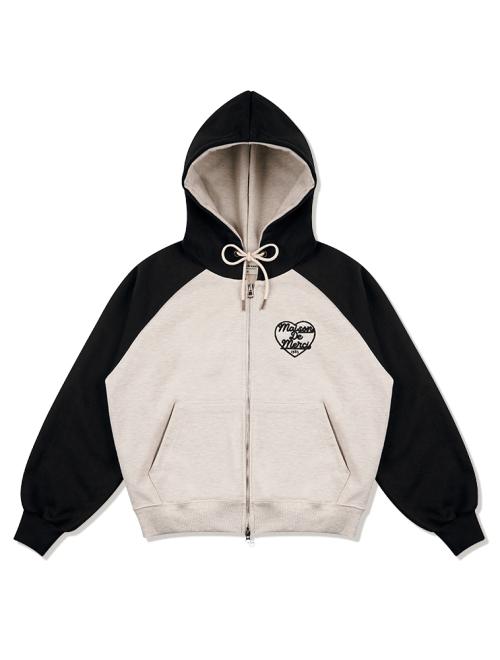 우먼즈 러블리 하트 레글런 엠보자수 후드 집업 오트밀블랙(FCE1ZP305W)