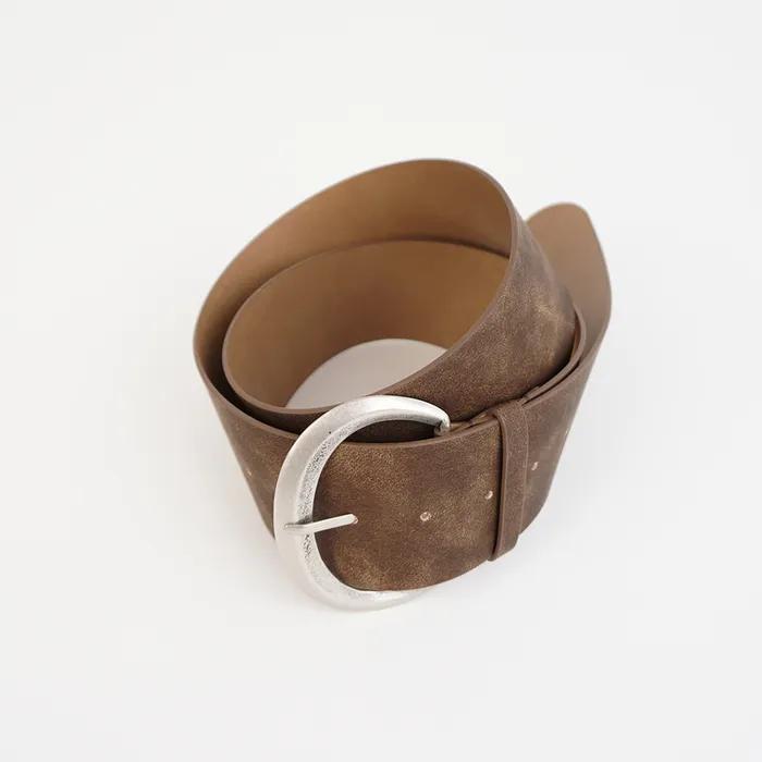 Vintage Leather Wide Belt_Brown