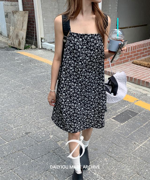 데일리쥬 [MADE] 제이미 플라워 스트랩 끈나시 원피스