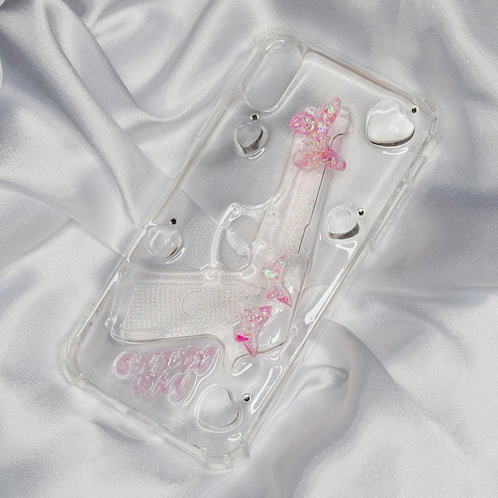 투명 레진 폰케이스 하트 나비 총 키치 갤럭시S22 아이폰13 케이스 chillday girlgang