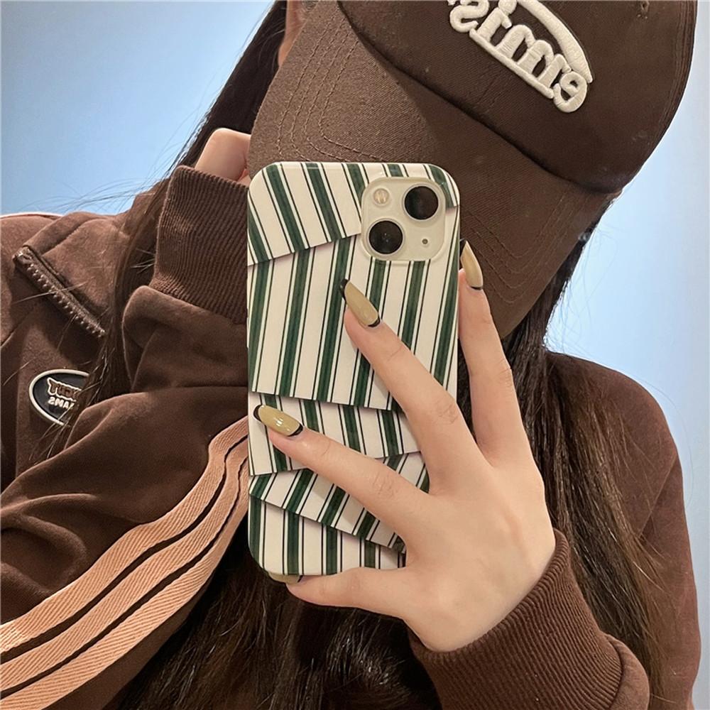 Morii 아이폰 14프로 맥스 케이스 언발란스 그린 스트라이프 트렌디 실리콘