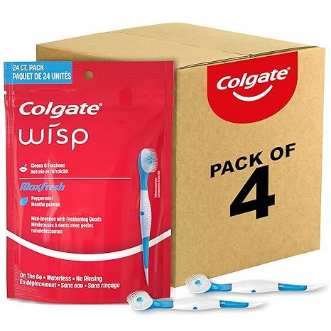 Colgate Max Fresh Wisp 일회용 미니 여행용 칫솔, 페퍼민트 - 24개 (4팩)