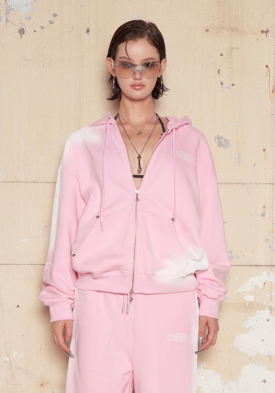 Smog Motif Zip-Up Hoodie [Pink] *Pre-order ~9/19