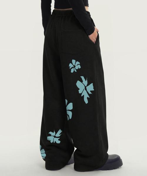 [UNISEX]STILL FLOWER 트레이닝 와이드 팬츠_BLACK