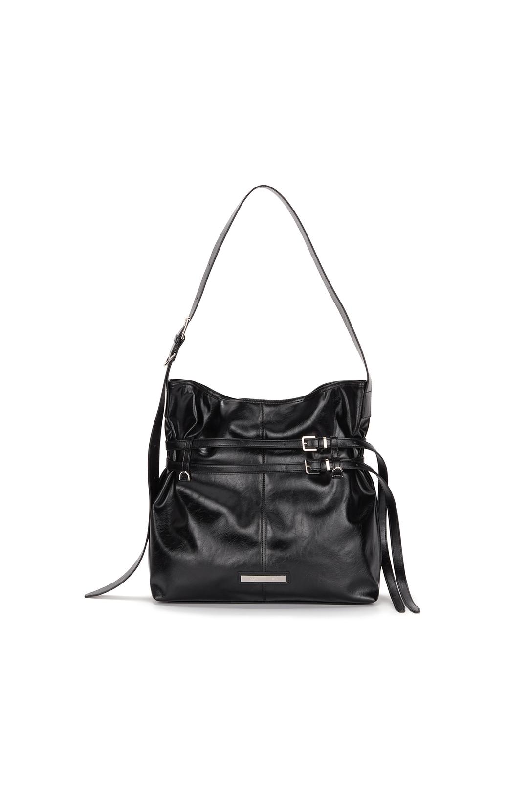 DOUBLE BELTED STRAP BIG BAG IN BLACK