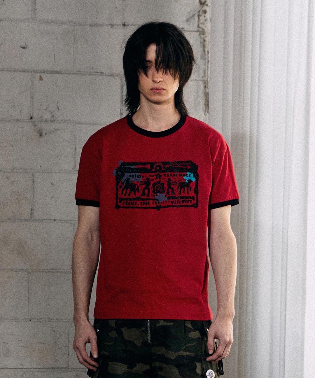 COWBOY PICTOGRAM RINGER TEE RED
