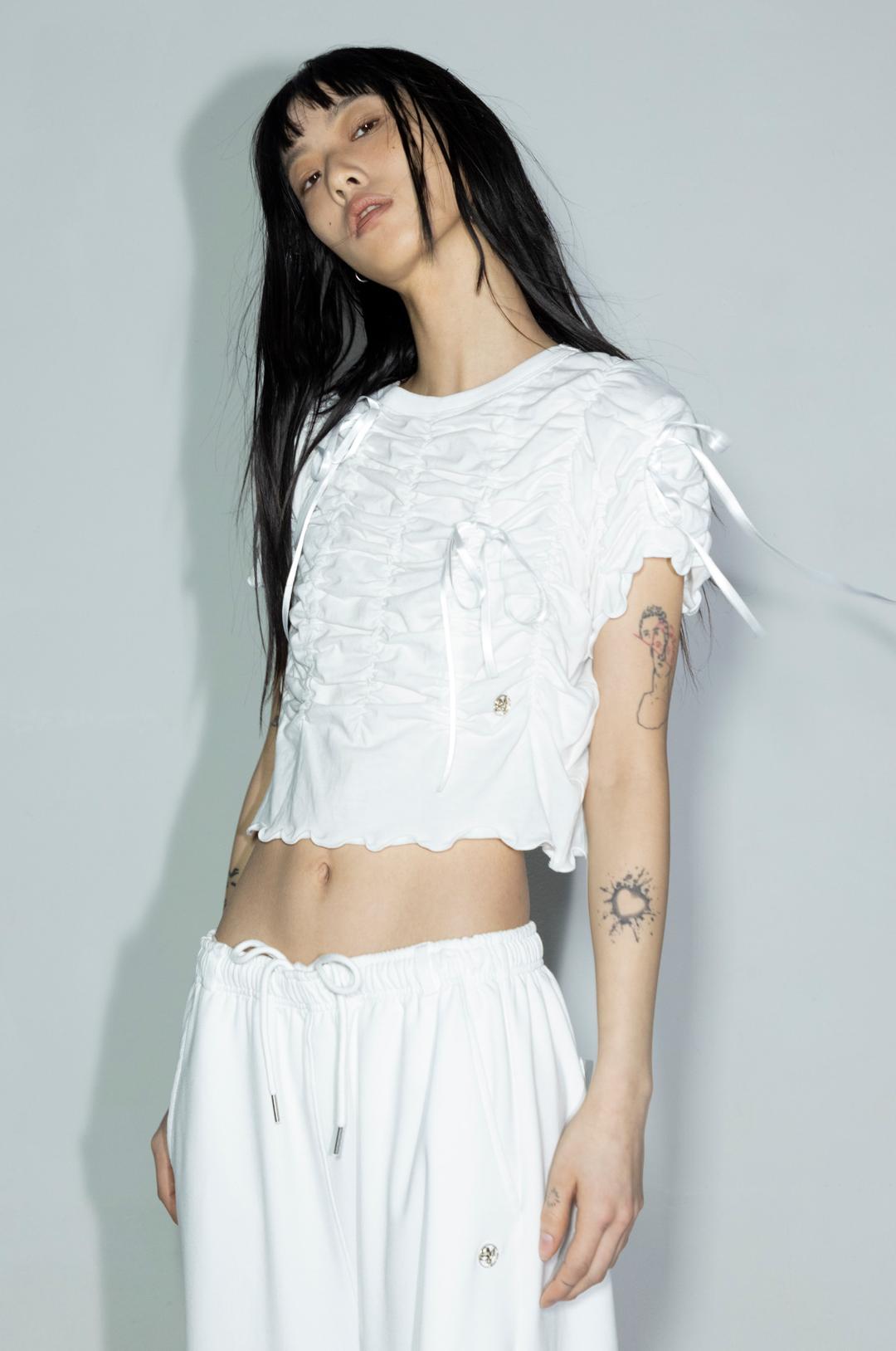 G_RIBBON SHIRRING TOP / WHITE