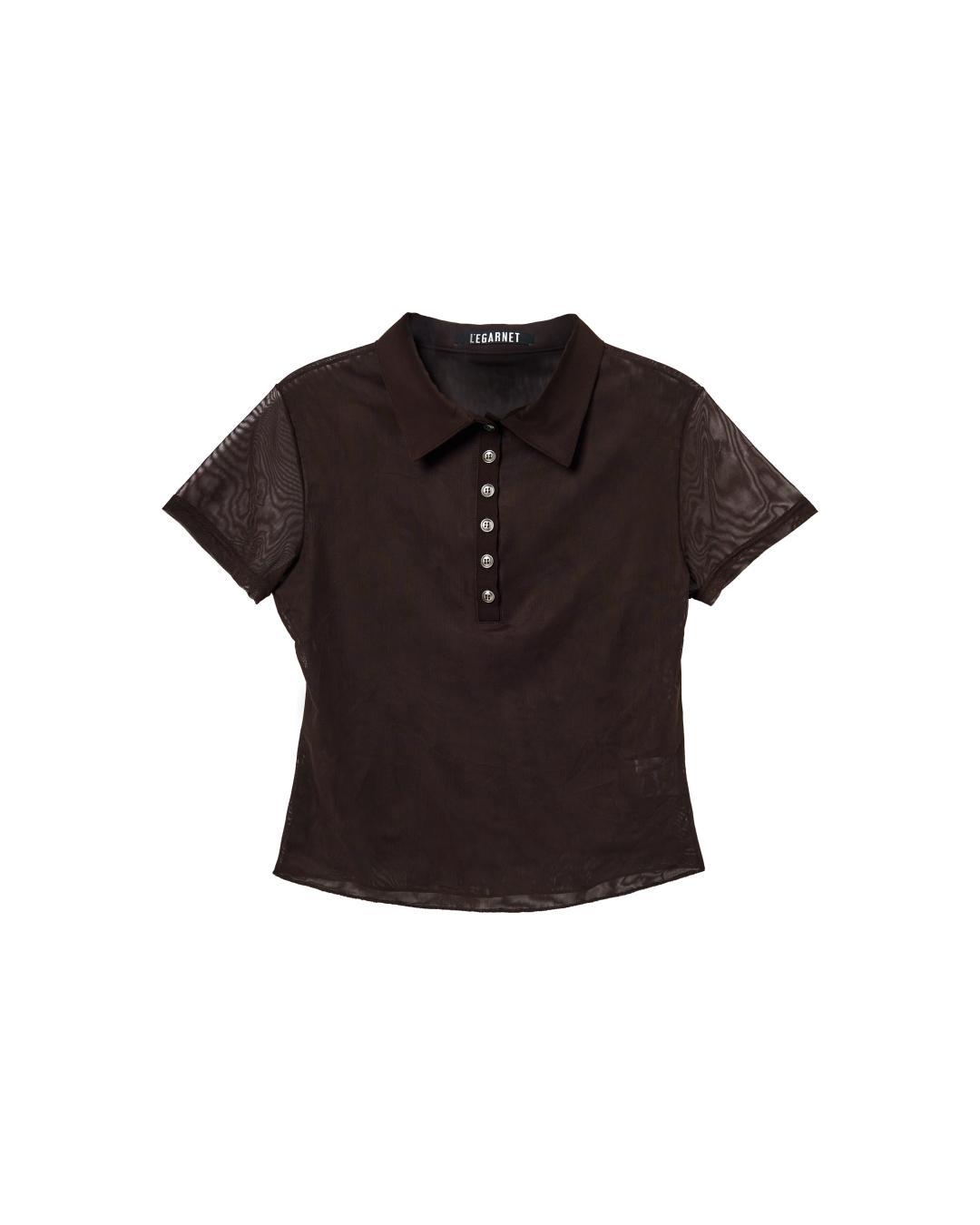 SLIM MESH COLLAR TOP_BROWN