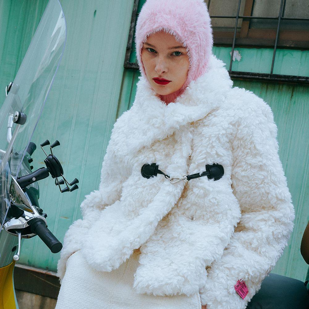 Eco Fur Toggle Button Short Jacket Ivory