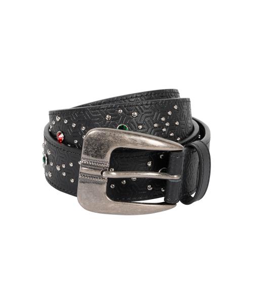Gem Studded Leather Belt (Black)