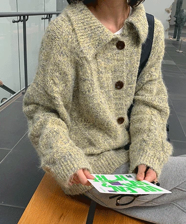 비오 카라 오버핏 보카시 니트 가디건