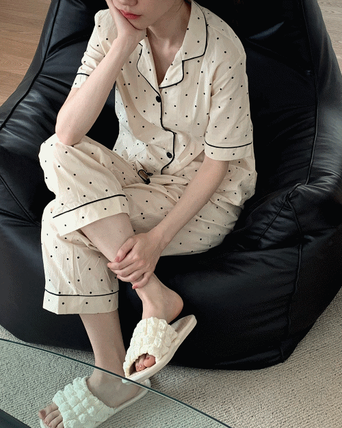 마일드 도트 면 반팔 긴바지 파자마 set - 여유 스탠다드핏