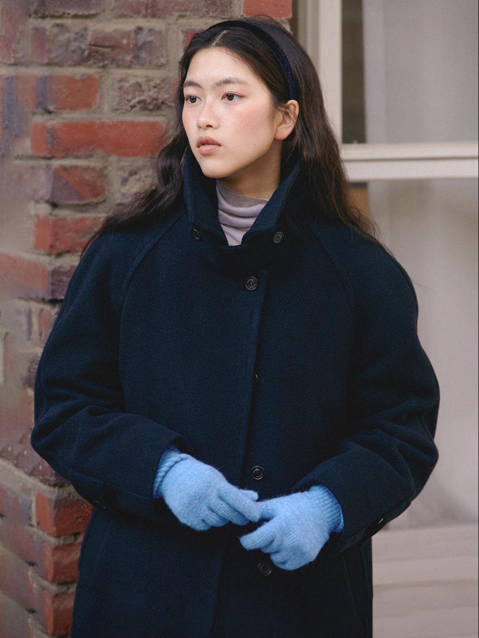 [11/28 예약배송] MELISA textured raccoon-wool blamacaan middle coat_Black