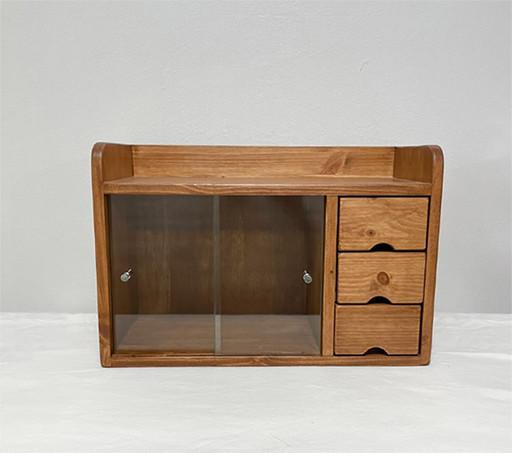 마이꿈 원목 소품 빈티지 슬라이드 유리문 미니장식장