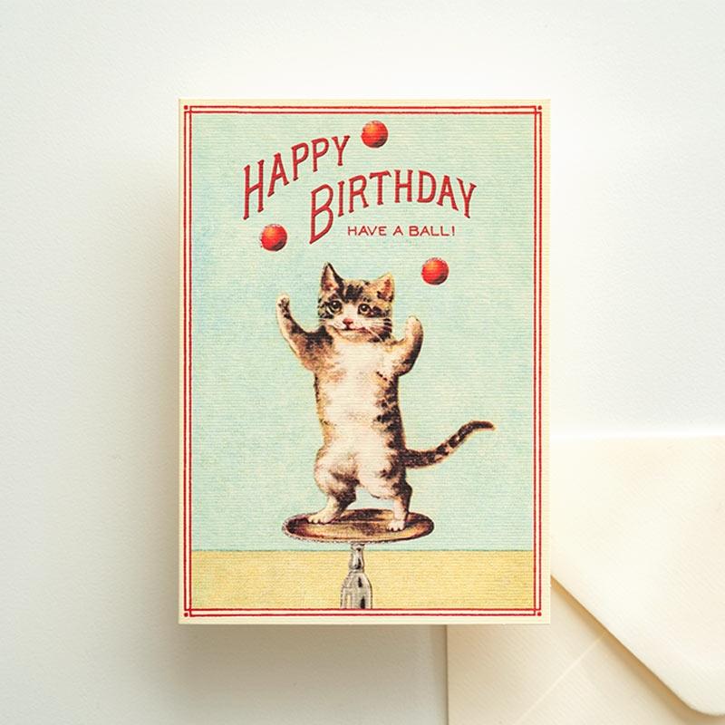 Happy Birthday Juggling Cat Card