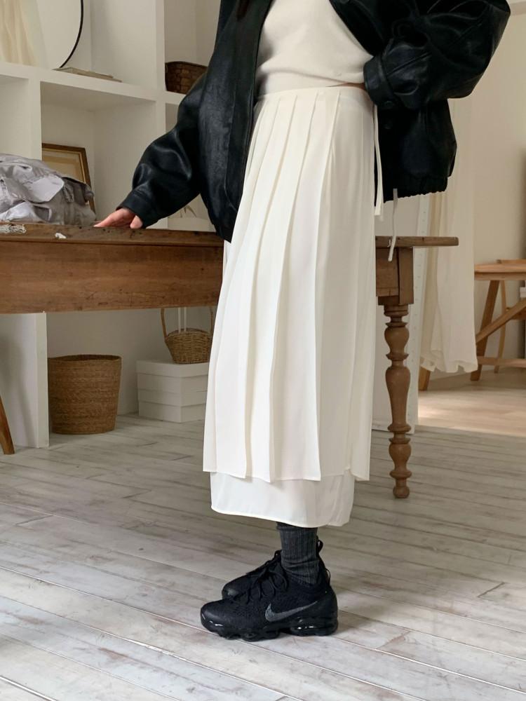 [바로 배송] 플리츠 레이어드 스커트 크림