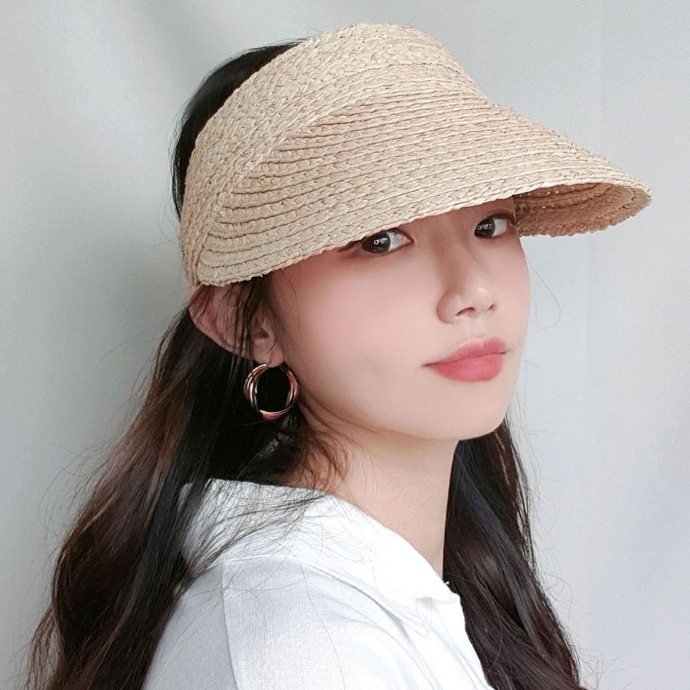 헬렌 천연 라피아 밀짚선캡 자외선차단 여성 썬캡 라탄 햇빛차단모자