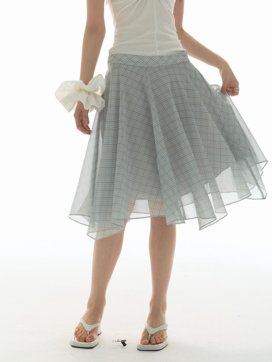 YaWhat Breezy Check Flare Skirt