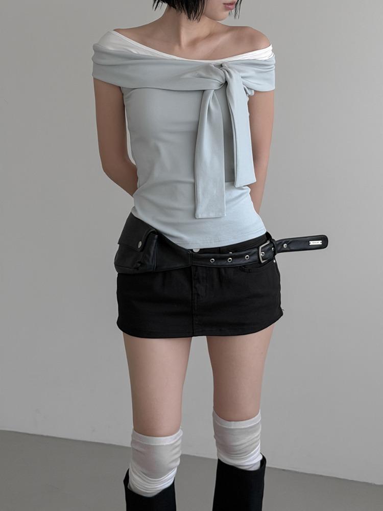 케른 타이 배색 오프숄더 슬리브리스 (3color)