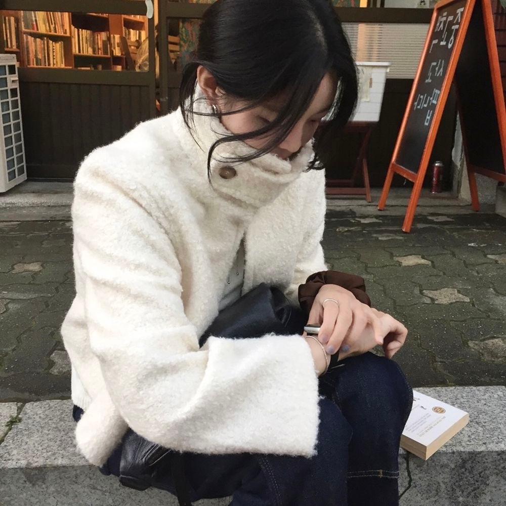 푸들 하이넥 숏 코트 뽀글이 집업 자켓