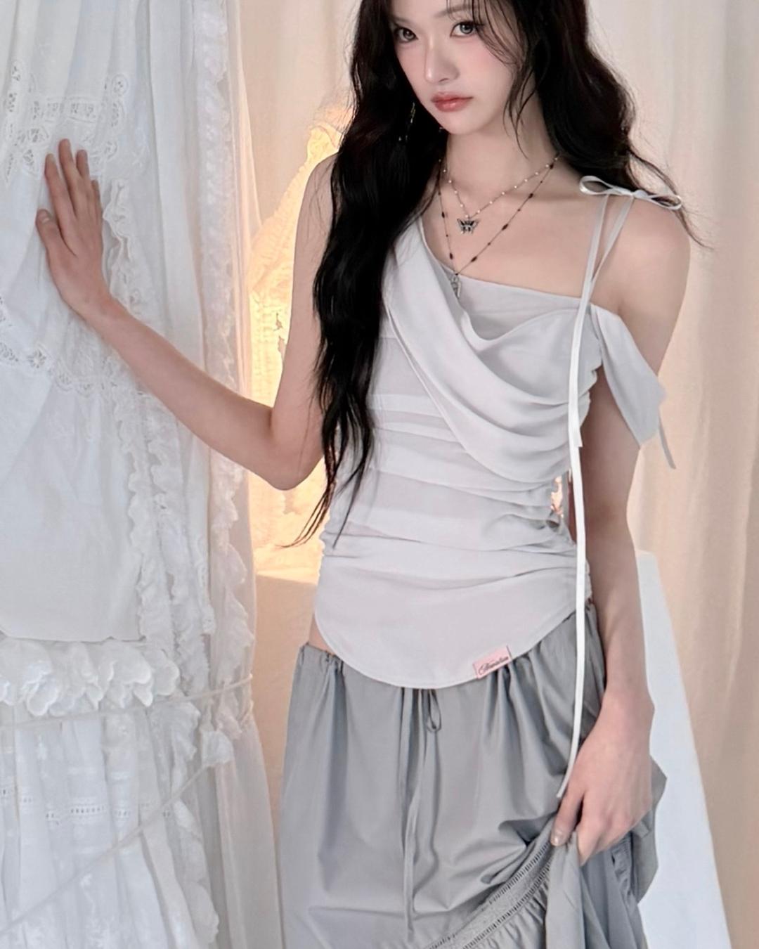 Glow Chiffon Shirred Sleeveless Blouse