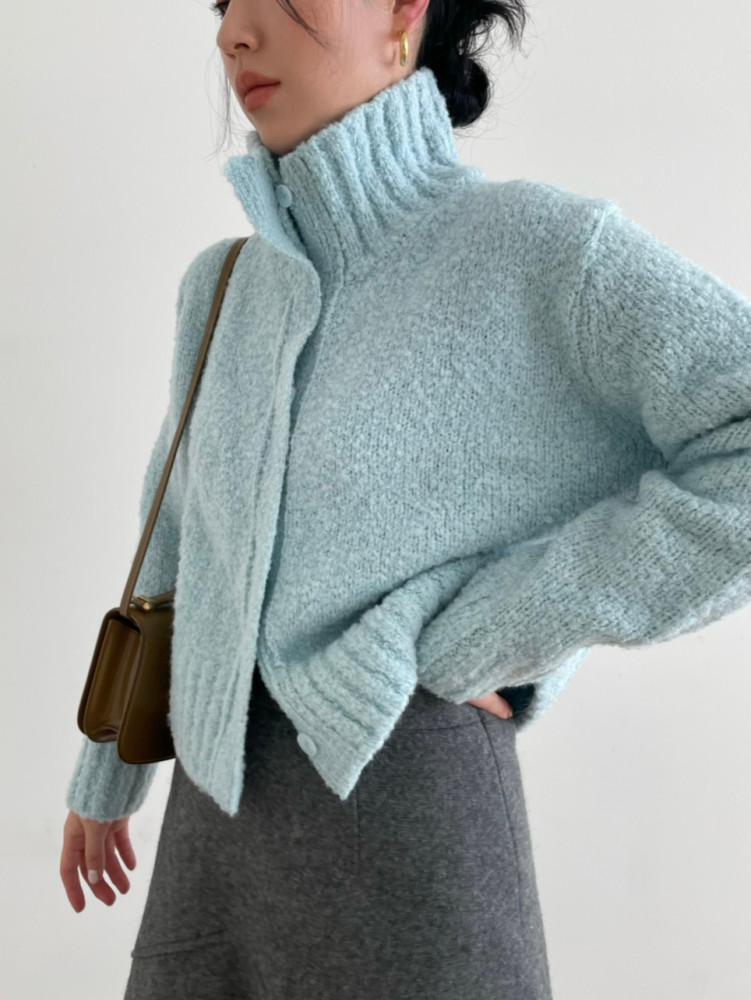 TURTLENECK KNIT 터틀넥 부클 가디건 니트
